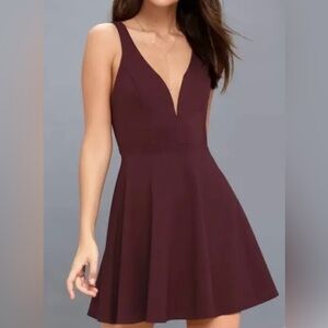 Lulus Love Galore Plum Spaghetti Strap Fit & Flare Skater Mini Dress NWT Sz L